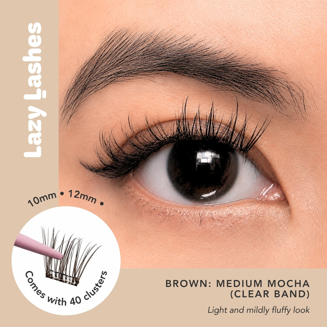 Everyday Medium Mocha (Clear Band) Lazy Lashes (Press-On Lash Clusters)