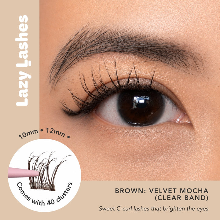 Everyday Velvet Mocha (Clear Band) Lazy Lashes (Press-On Lash Clusters)