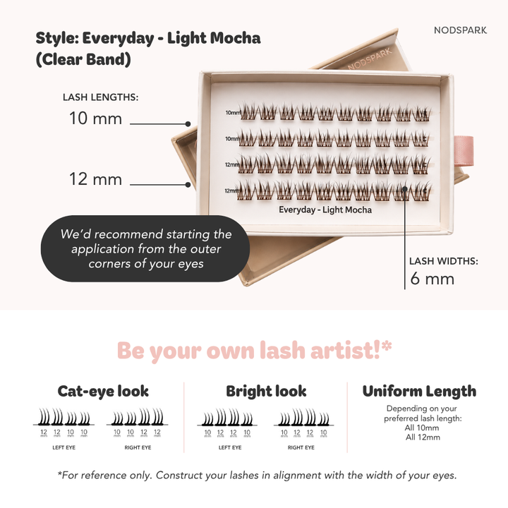 Everyday Light Mocha (Clear Band) Lazy Lashes (Press-On Lash Clusters)