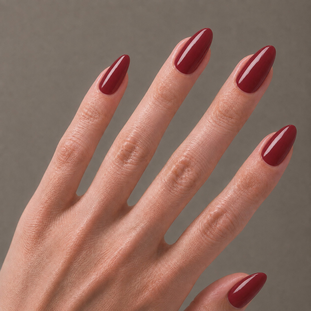 Classic Garnet Red Nail Wrap Manicure