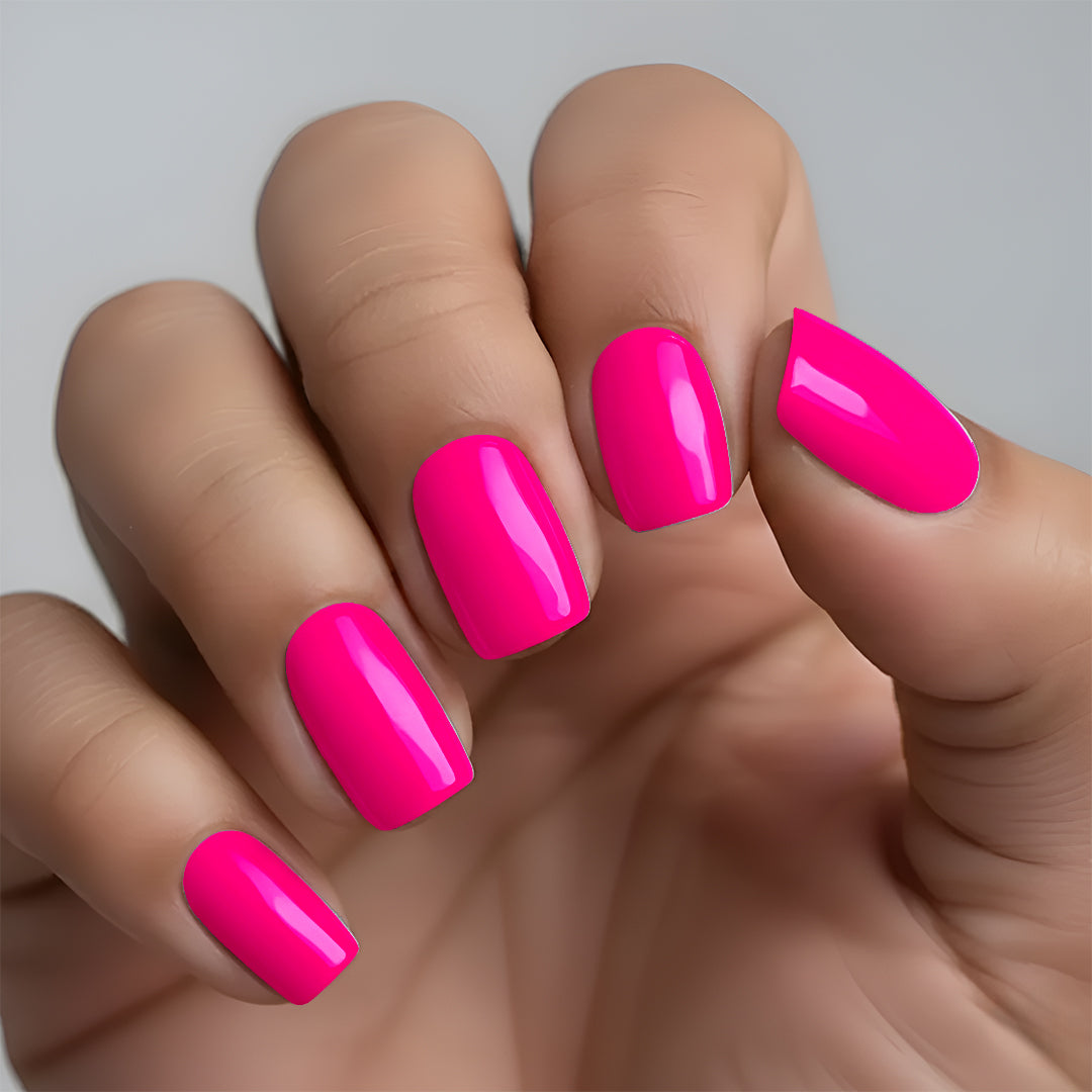Classic Neon Pink Nail Wrap Manicure