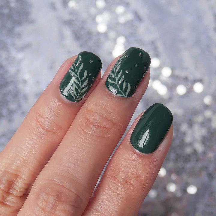 Evergreen Leaves Nail Wrap Manicure