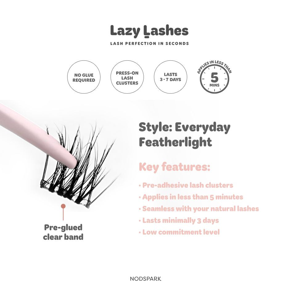 Everyday Featherlight (Clear Band) Lazy Lashes  (Press-On Lash Clusters)