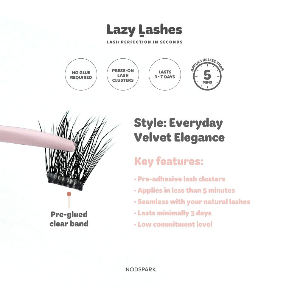 Everyday Velvet Elegance (Clear Band) Lazy Lashes (Press-On Lash Clusters)