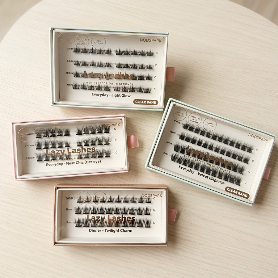 Nodspark Lashes for Every Mood Set featuring Neat Chic, Twilight Charm, Velvet Elegance and Light Glow Lazy Lashes