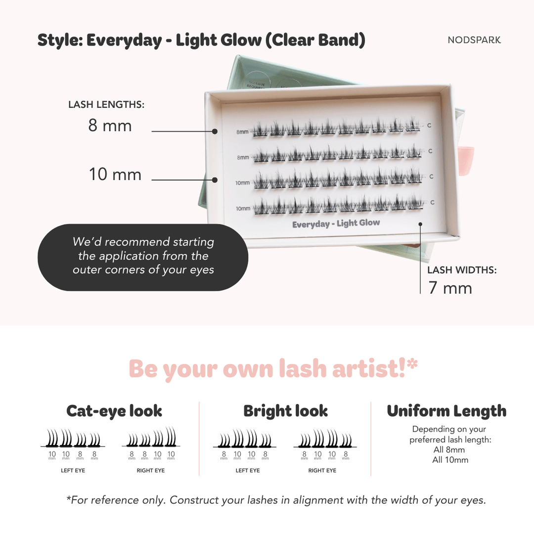 Everyday Light Glow (Clear Band) Lazy Lashes  (Press-On Lash Clusters)