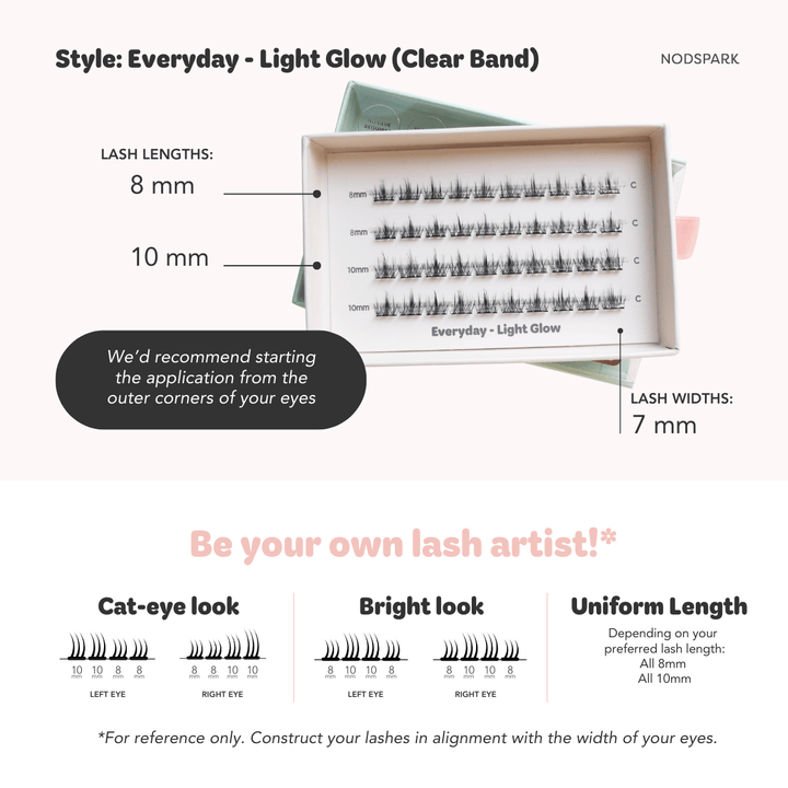 Everyday Light Glow (Clear Band) Lazy Lashes  (Press-On Lash Clusters)