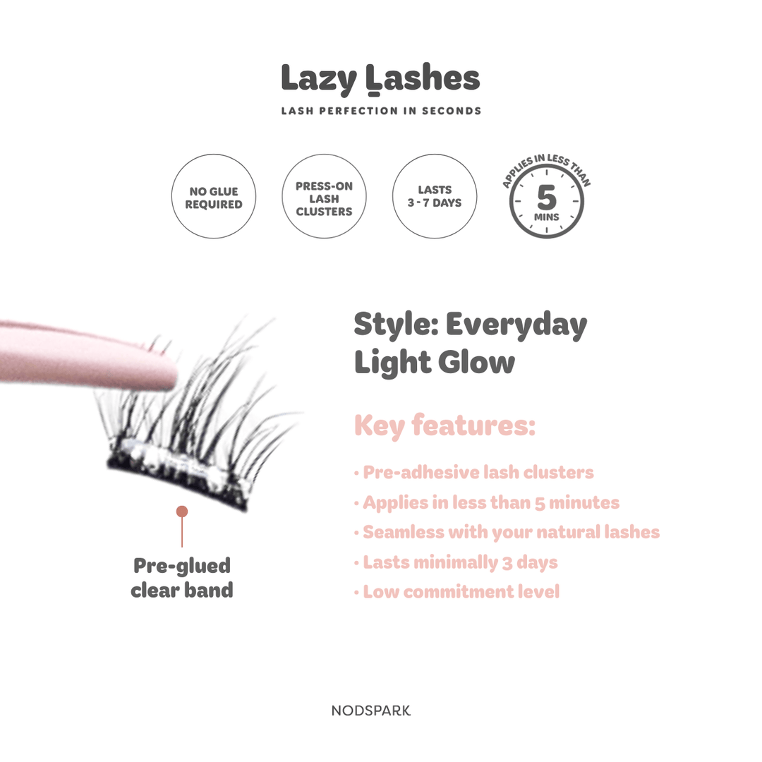 Everyday Light Glow (Clear Band) Lazy Lashes  (Press-On Lash Clusters)