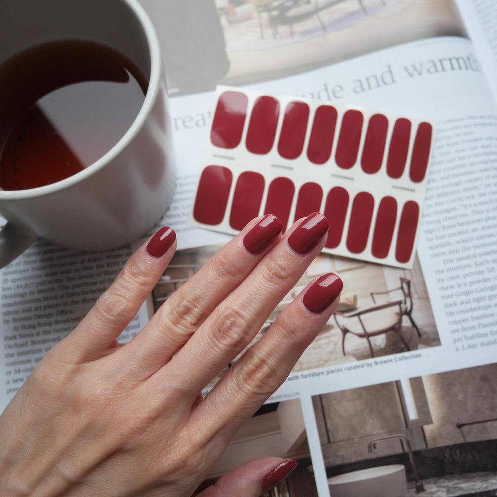 Classic Garnet Red Nail Wrap Manicure