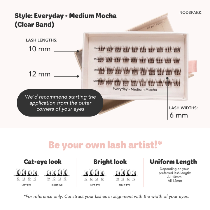 Everyday Medium Mocha (Clear Band) Lazy Lashes (Press-On Lash Clusters)