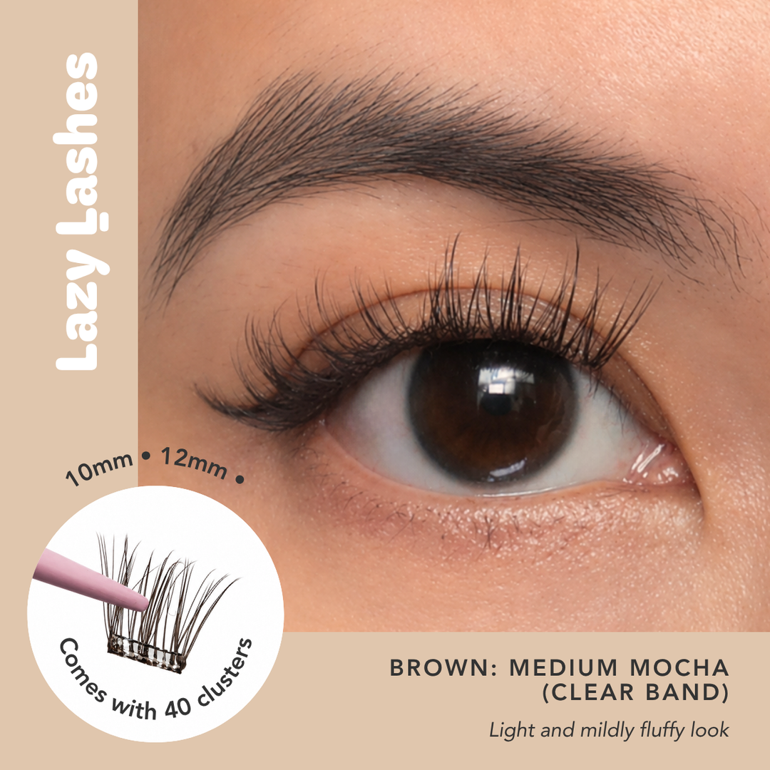 Everyday Medium Mocha (Clear Band) Lazy Lashes (Press-On Lash Clusters)