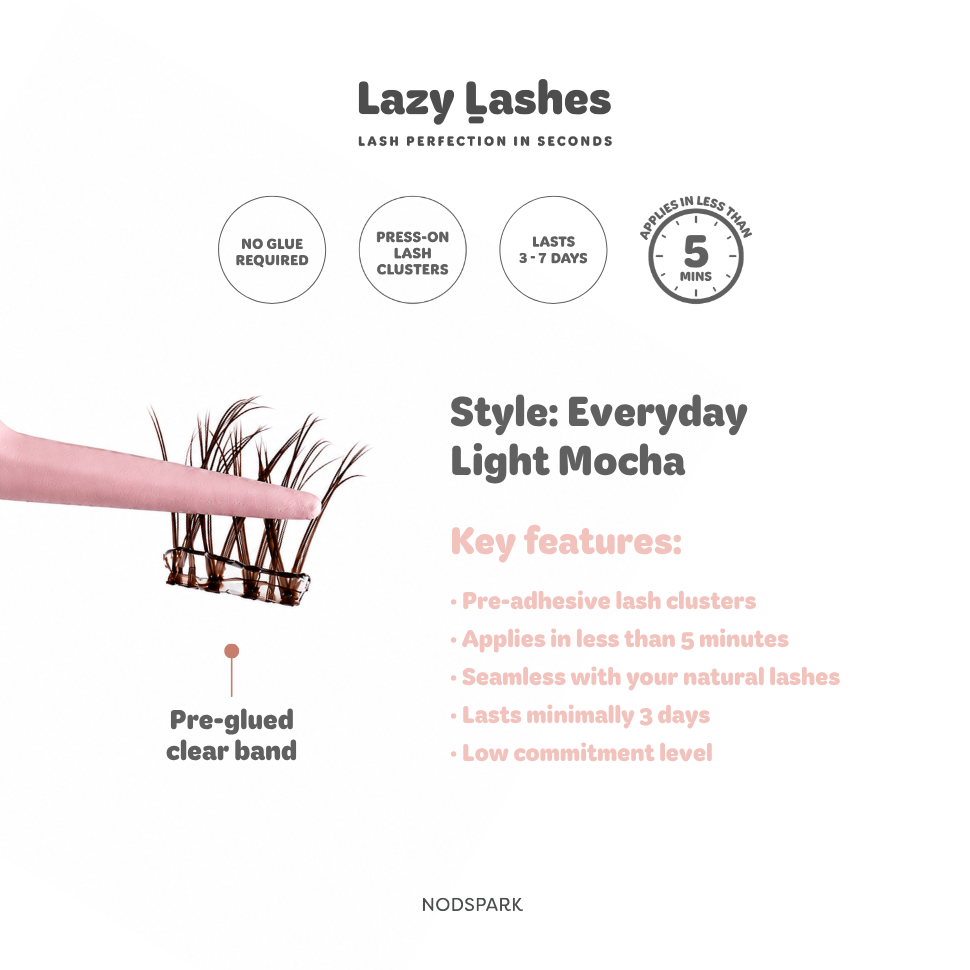 Everyday Light Mocha (Clear Band) Lazy Lashes (Press-On Lash Clusters)