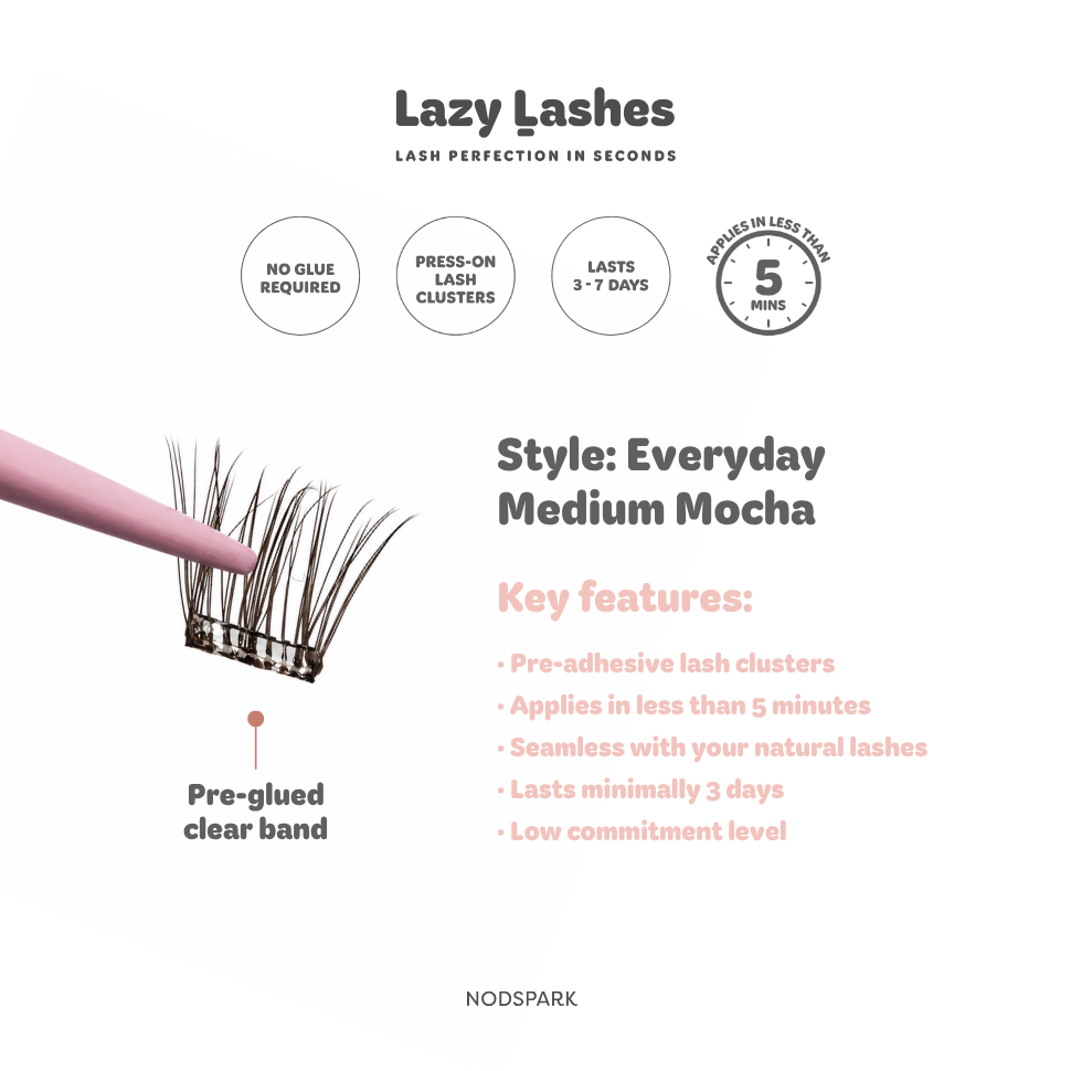 Everyday Medium Mocha (Clear Band) Lazy Lashes (Press-On Lash Clusters)