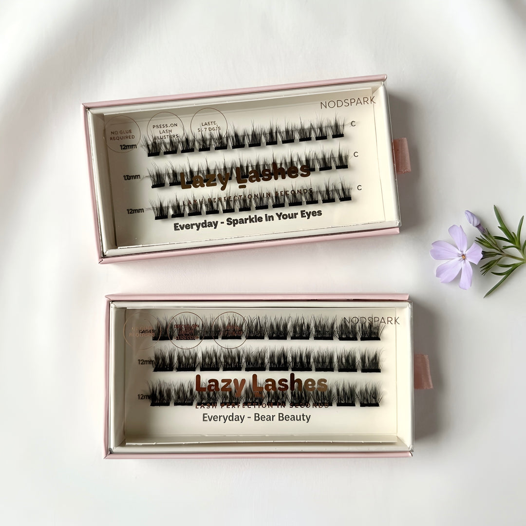 Nodspark The Everyday 12mm Pair Lazy Lashes featuring Sparkle In Your Eyes 12mm and Bare Beauty 12mm