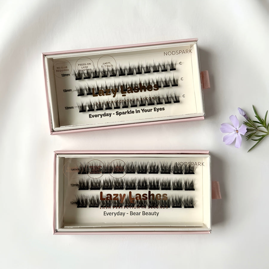 Nodspark The Everyday 12mm Pair Lazy Lashes featuring Sparkle In Your Eyes 12mm and Bare Beauty 12mm