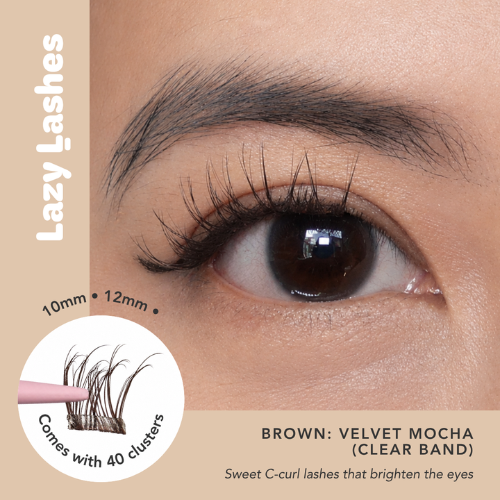 Everyday Velvet Mocha (Clear Band) Lazy Lashes (Press-On Lash Clusters)