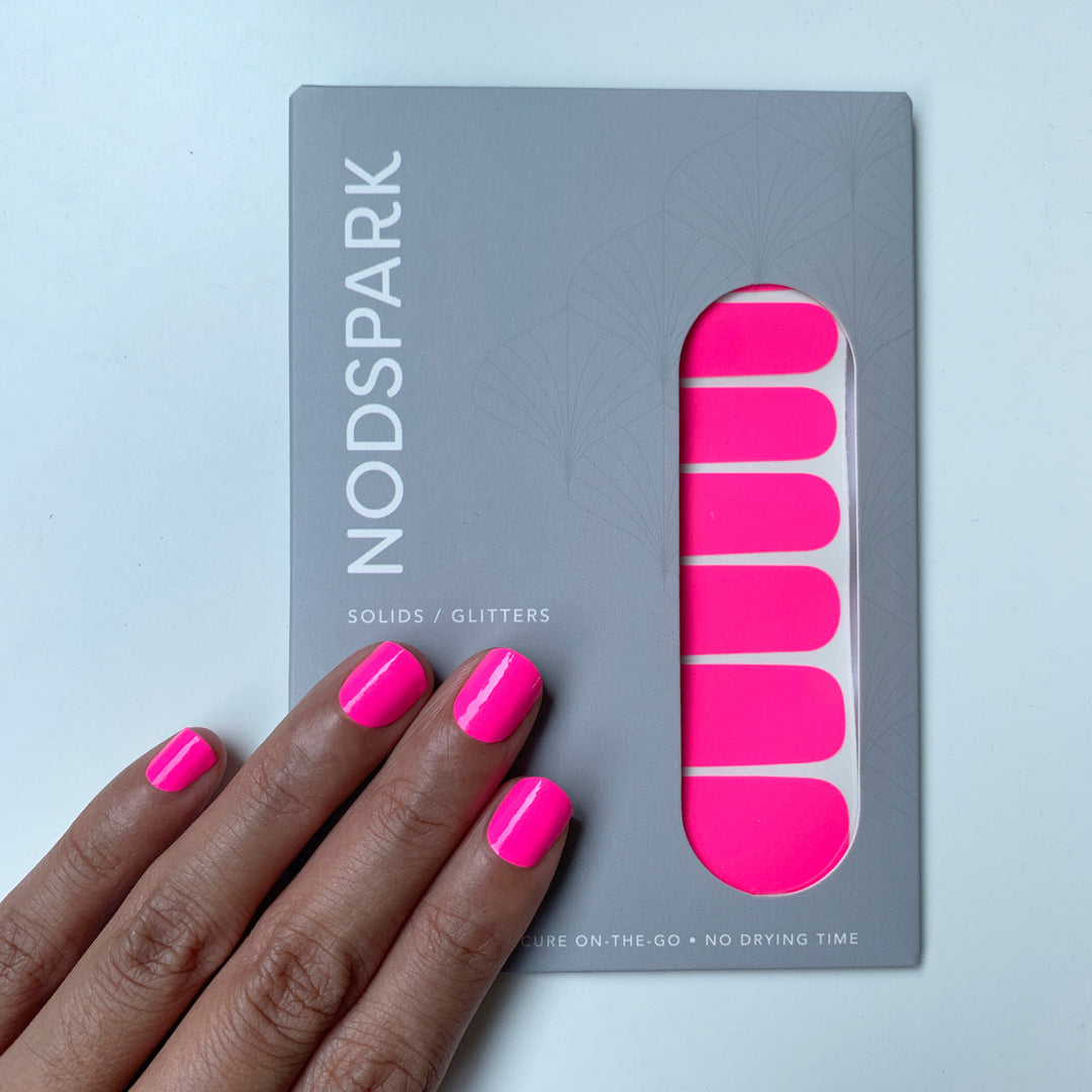 Classic Neon Pink Nail Wrap Manicure